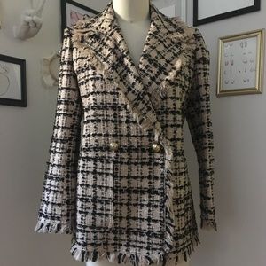 Kate Spade Bicolor Double-Breasted Tweed Blazer